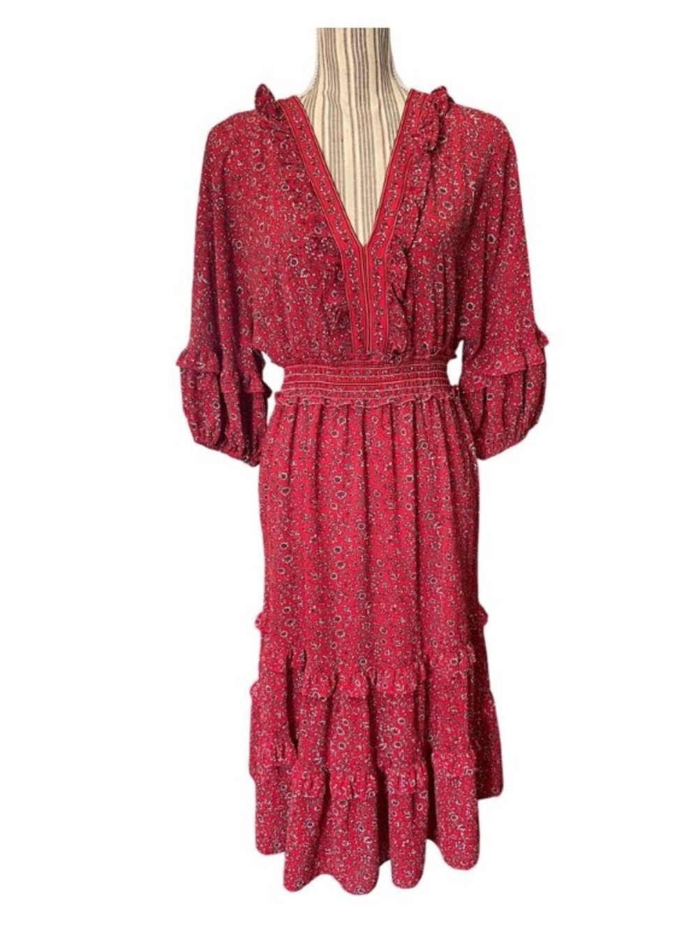NWT Max Studio red floral print ruffle midi dress
